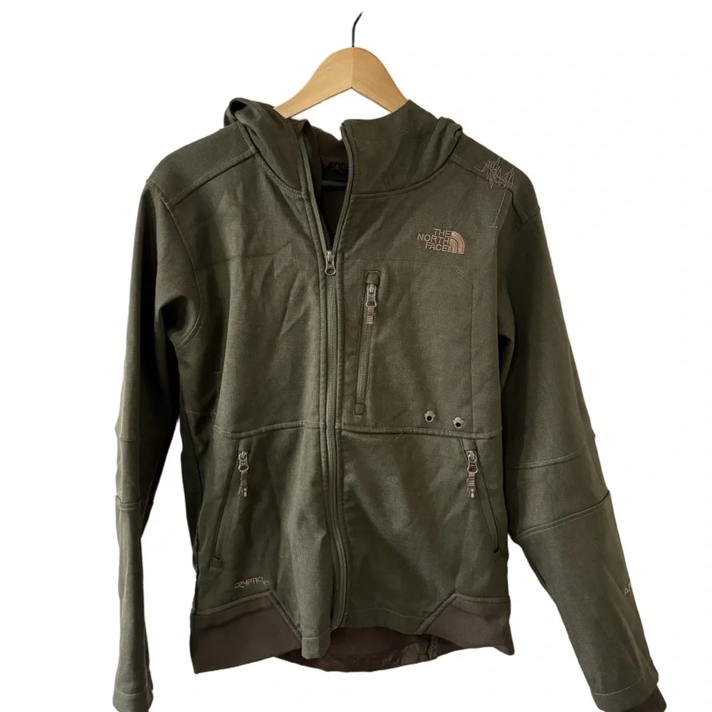 The North Face Apex Softshell Jacket Mens Small Green Hooded Full Zip